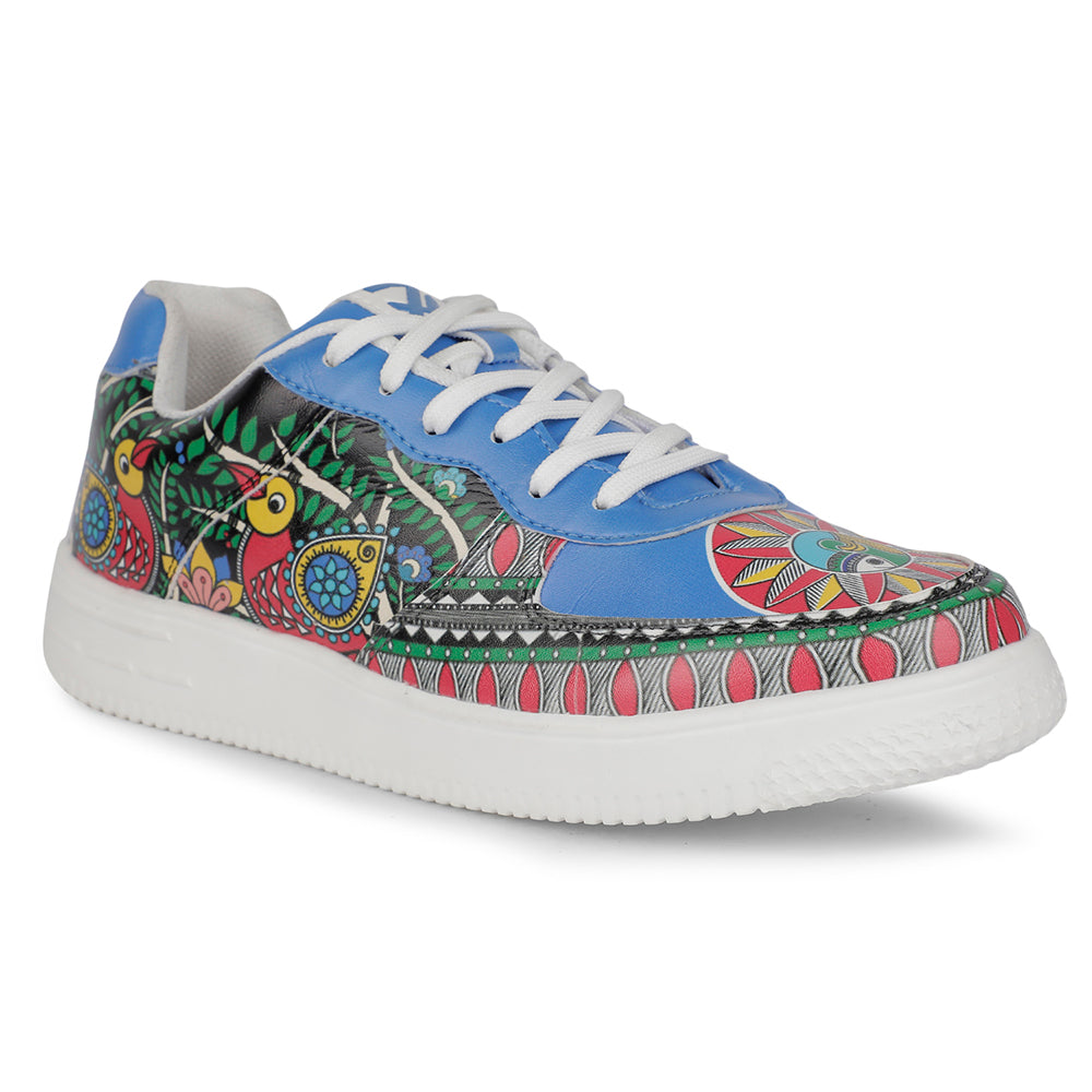 Buy Leap7x White Madhubani Printed Sneakers For Women MJH-L10
