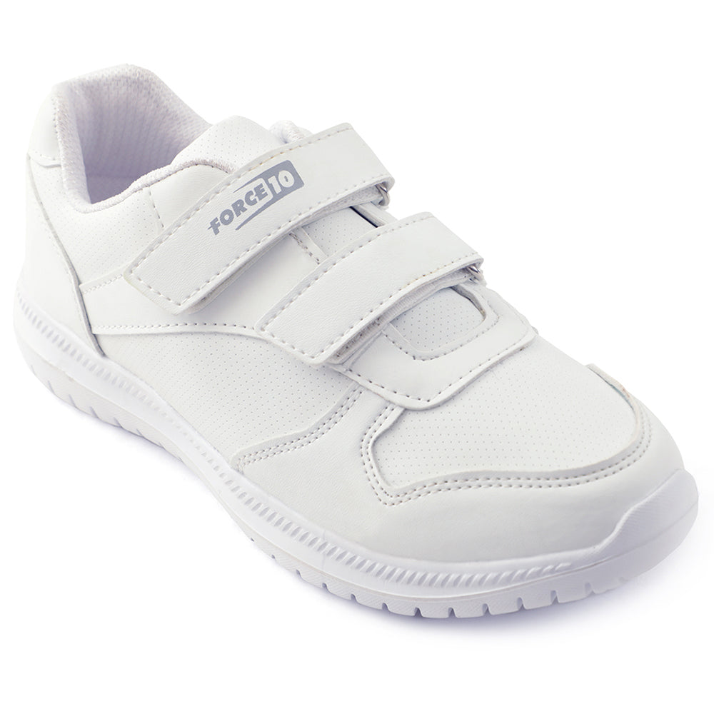 Force 10 White Non Lacing Uniform School Shoes For Kids SKOLPRO-V By Liberty