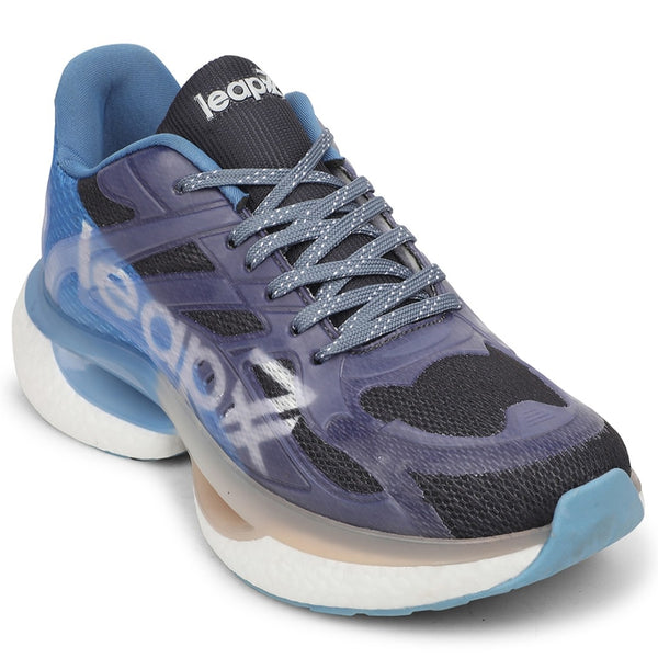 Leap7x Black Sports Lacing Running Shoes For Men RWM-01 By Liberty