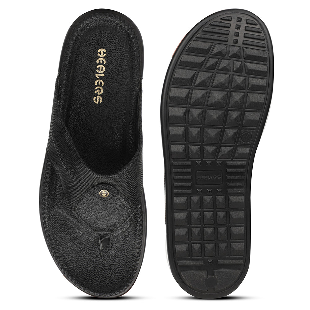 Healers Black Casual Slipper For Men AOL-8 