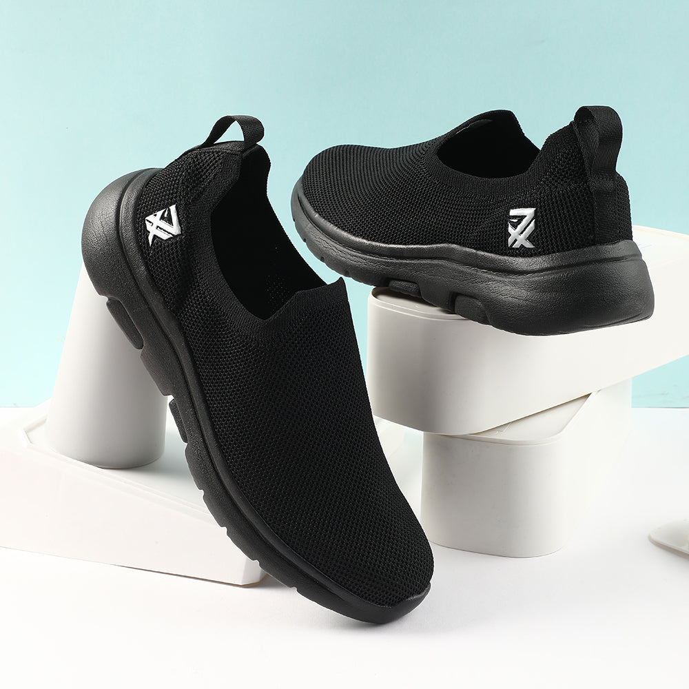 Leap7x Black Sports Non Lacing Walking Shoes For Men GHD-89E 
