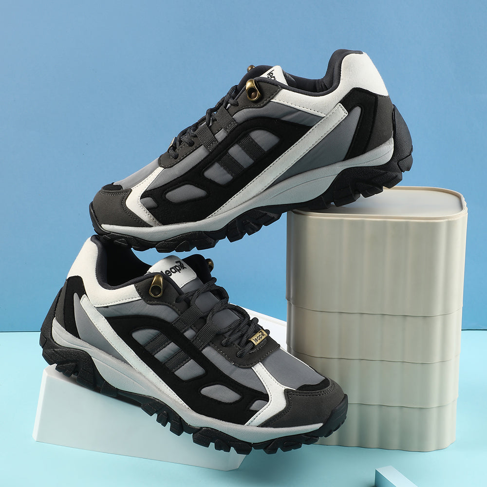 Leap7x Light Grey Sports Lacing Running Shoes For Men EAST-1 By Liberty