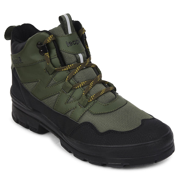 Leap7x Olive Green Sports Lace-Up Trekking Shoes For Men DRAWNER-1E By Liberty