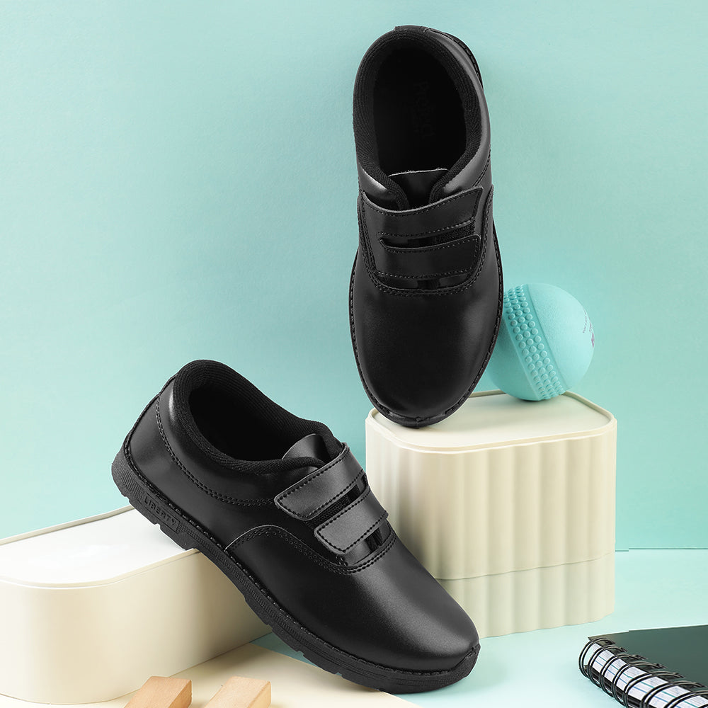 Prefect Black Velcro Uniform School Shoes For Kids S/BOY-V By Liberty