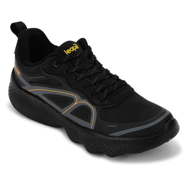 Leap7x Black Sports Lacing Running Shoes For Men WATSON-1E By Liberty
