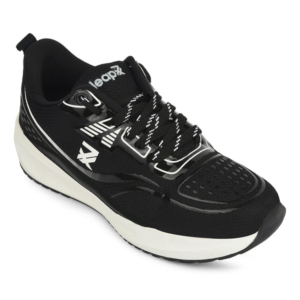 Leap7x Black Sports Lacing Running Shoes For Men GHD-29 By Liberty