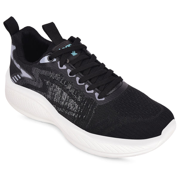 Leap7x Black Sports Lacing Running Shoes For Men DREPON-1E By Liberty