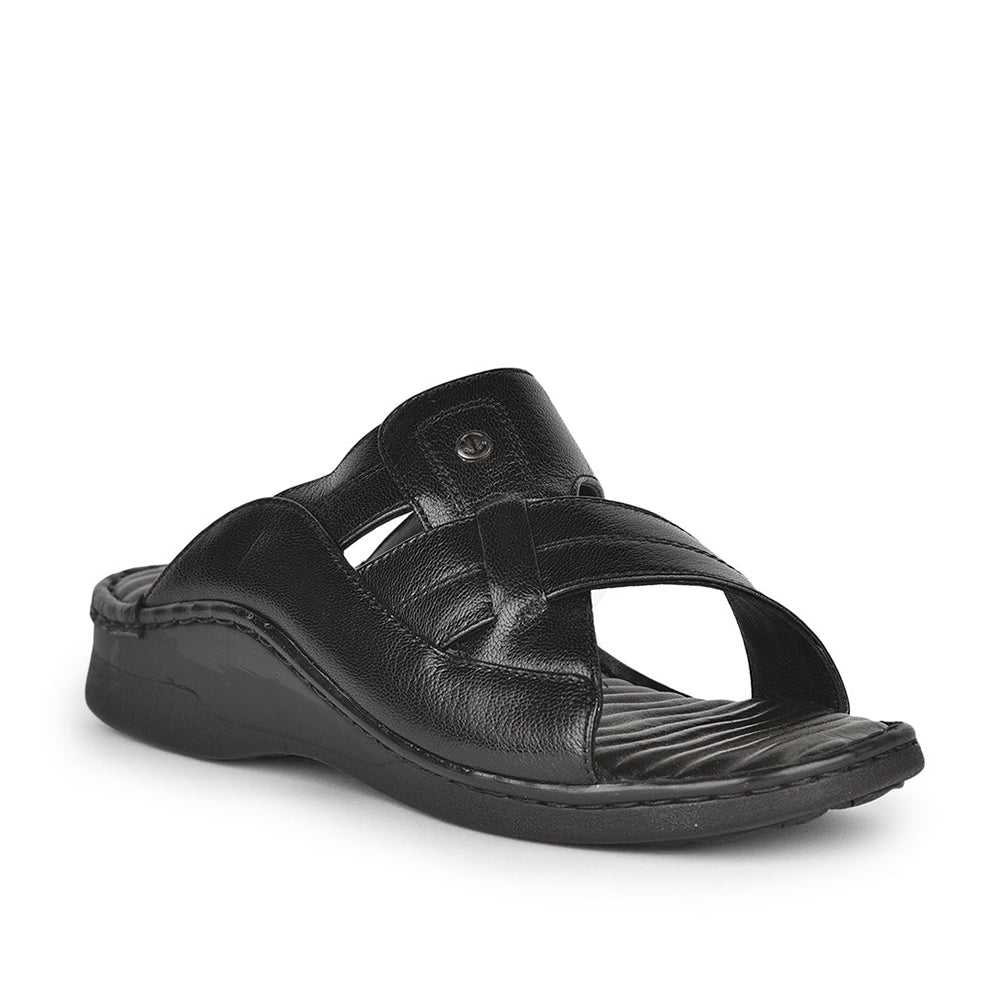Healers Casual Black Slippers For Men 2191-9 By Liberty