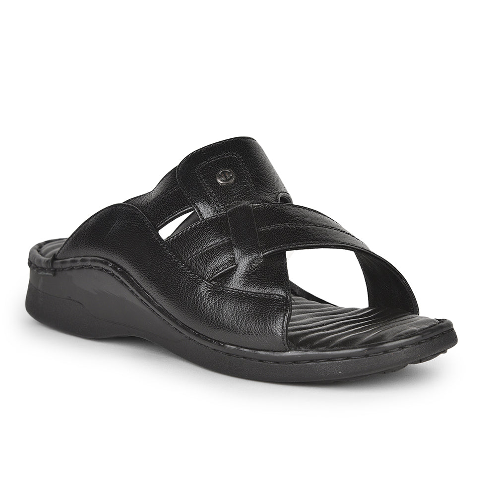 Healers Casual Black Slippers For Men 2191-9 By Liberty