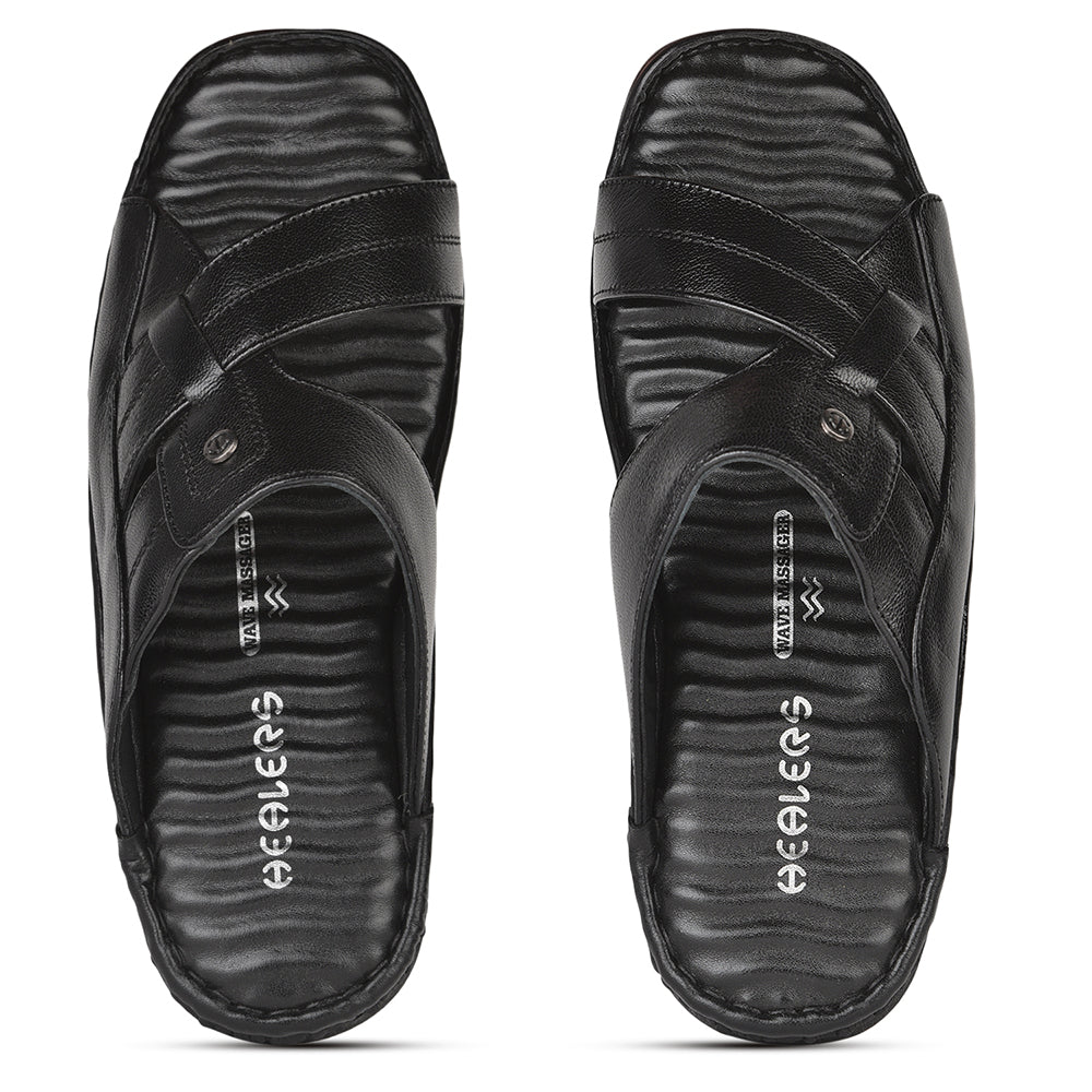 Healers Casual Black Slippers For Men 2191-9 By Liberty