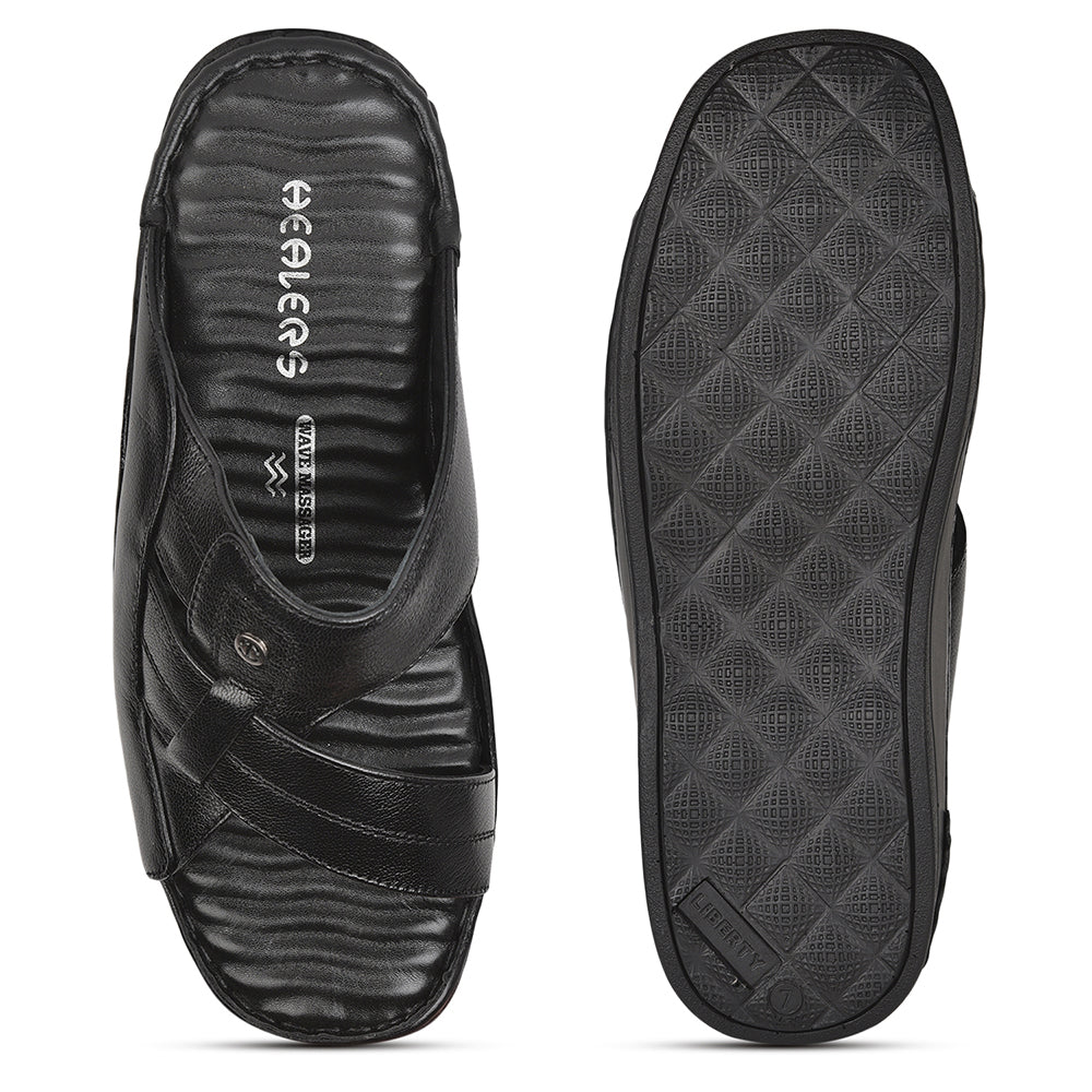 Healers Casual Black Slippers For Men 2191-9 By Liberty