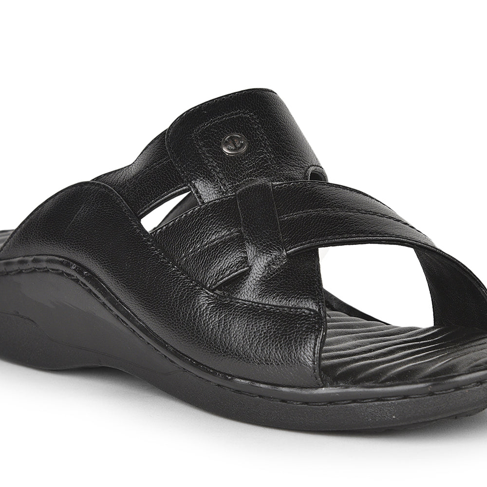 Healers Casual Black Slippers For Men 2191-9 By Liberty