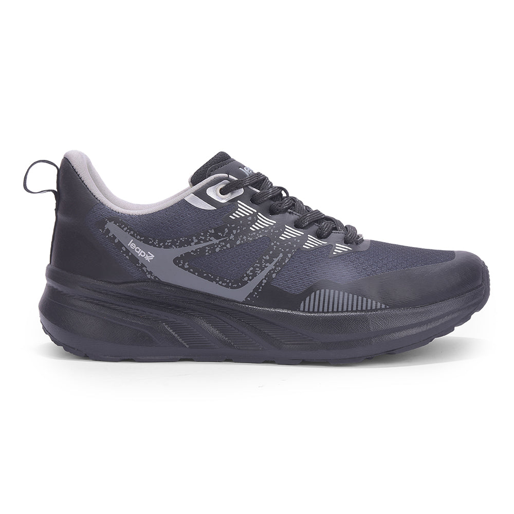 Leap7X ROYALESTPE Black Sports Lacing Running Shoes for Men