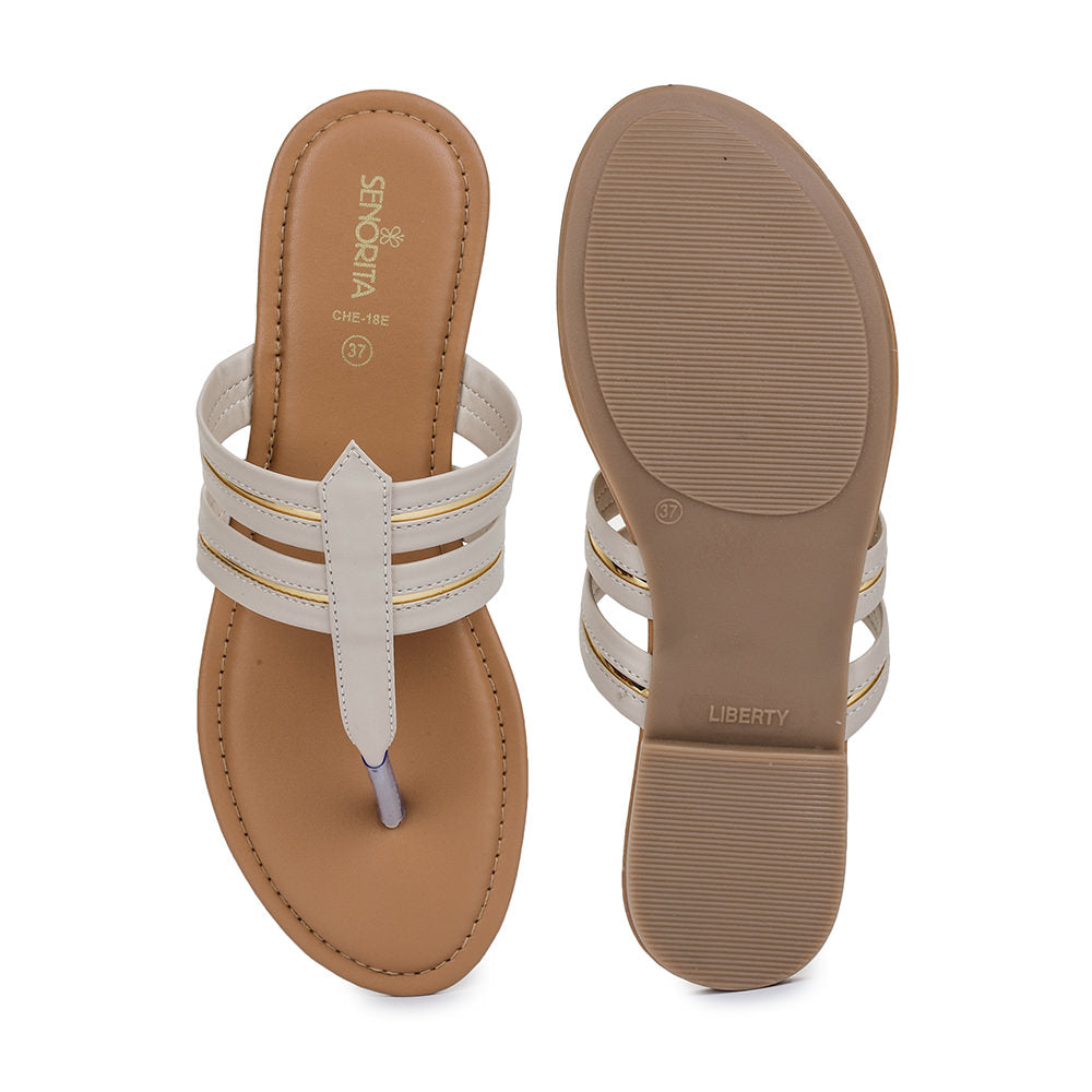 Senorita Casual (Cream) Slippers Sandals For Women CHE-19E By Liberty
