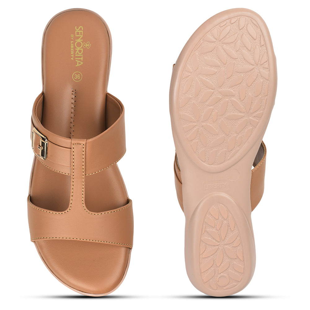 Senorita Casual Tan Slippers For Women MK-22 By Liberty
