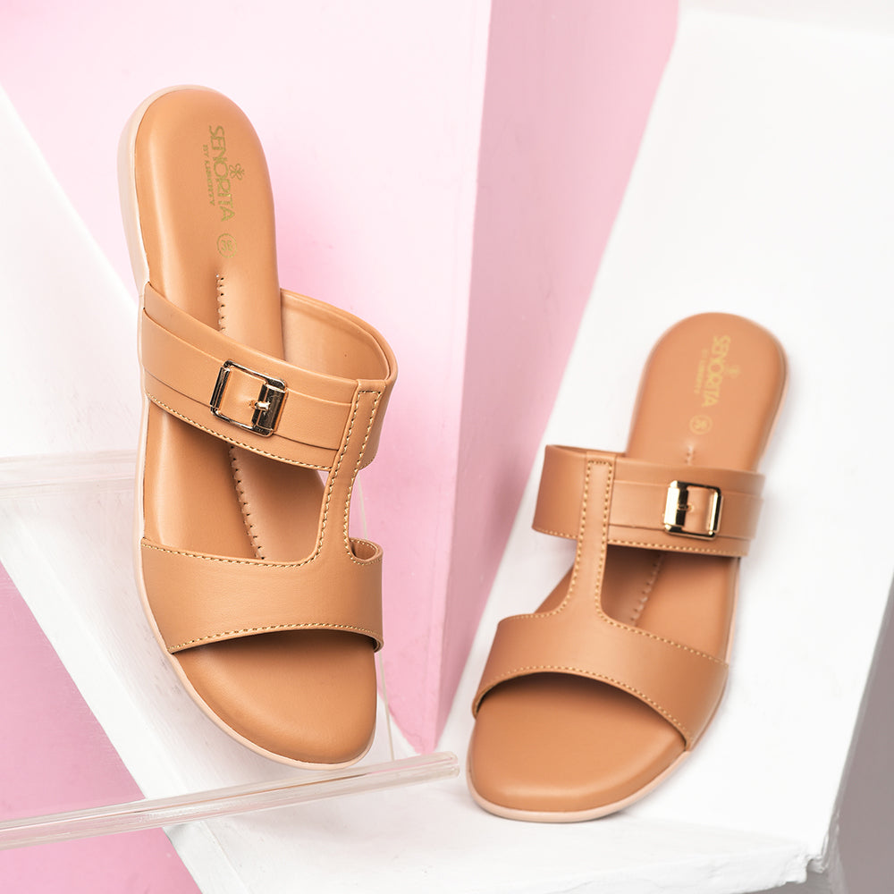 Senorita Casual Tan Slippers For Women MK-22 By Liberty