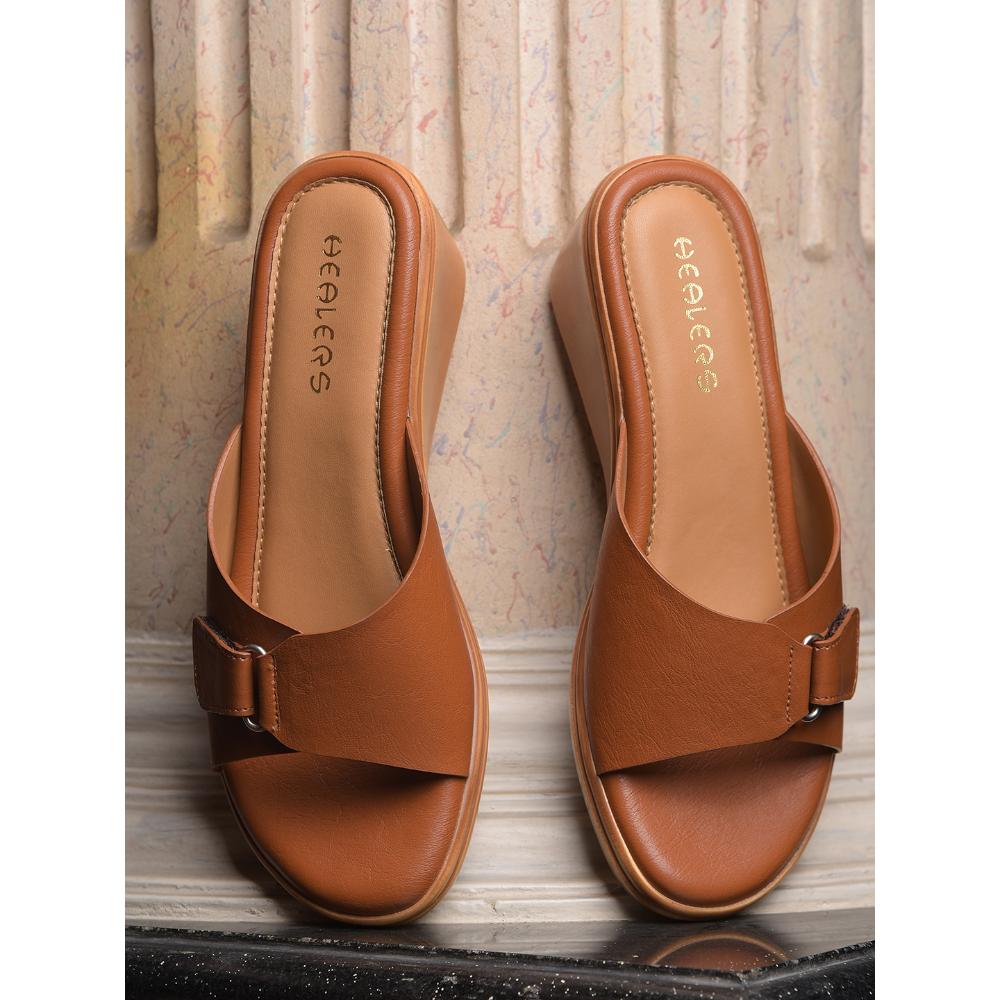 Healers By Liberty Women LDF-21 Tan Wedges Casual Slippers