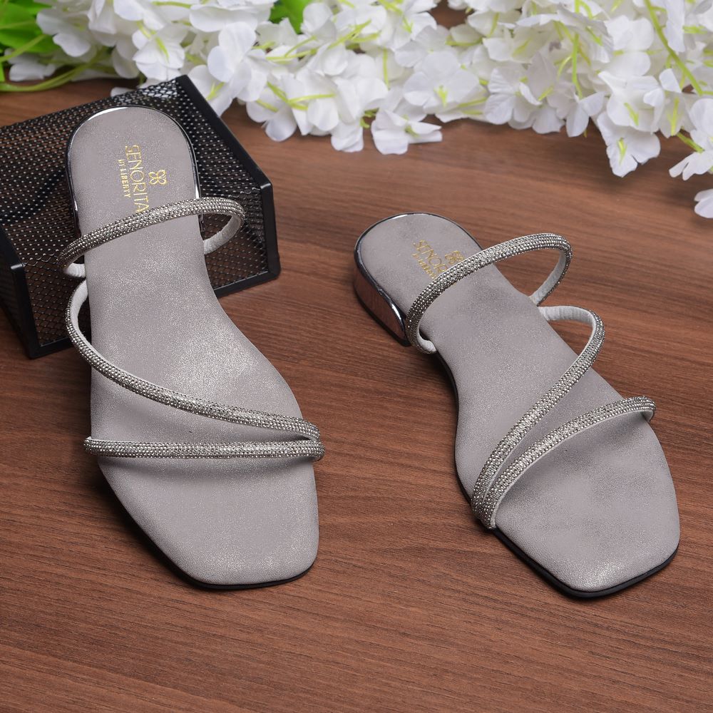 Senorita Gun Metal Flat Sandal For Women AMG-32 By Liberty