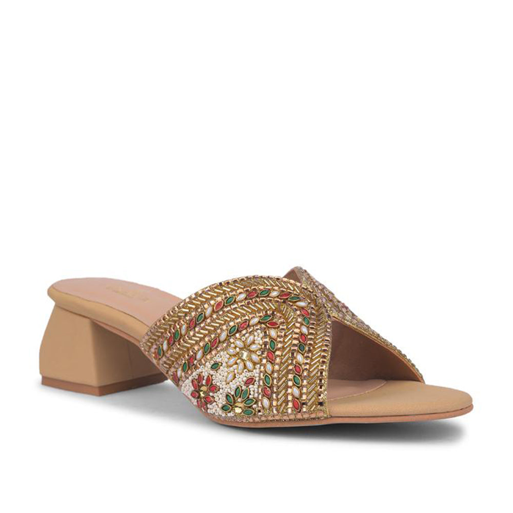 Senorita Casual Golden Ethnic Block Heel Sandal For Women STY-75 By Liberty