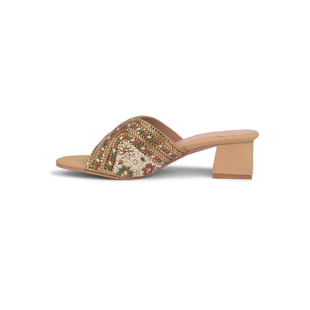 Senorita Casual Golden Ethnic Block Heel Sandal For Women STY-75 By Liberty