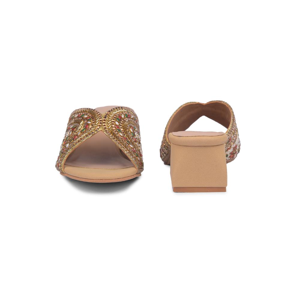 Senorita Casual Golden Ethnic Block Heel Sandal For Women STY-75 By Liberty