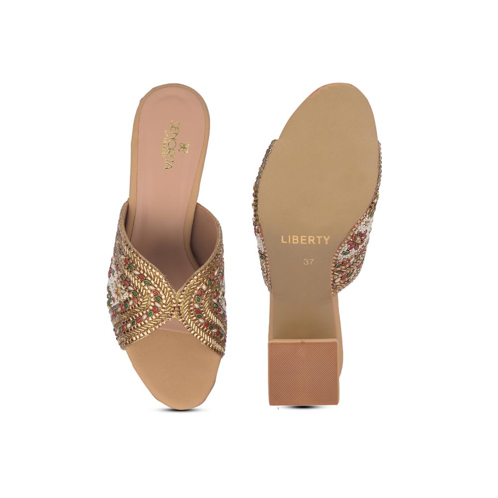 Senorita Casual Golden Ethnic Block Heel Sandal For Women STY-75 By Liberty