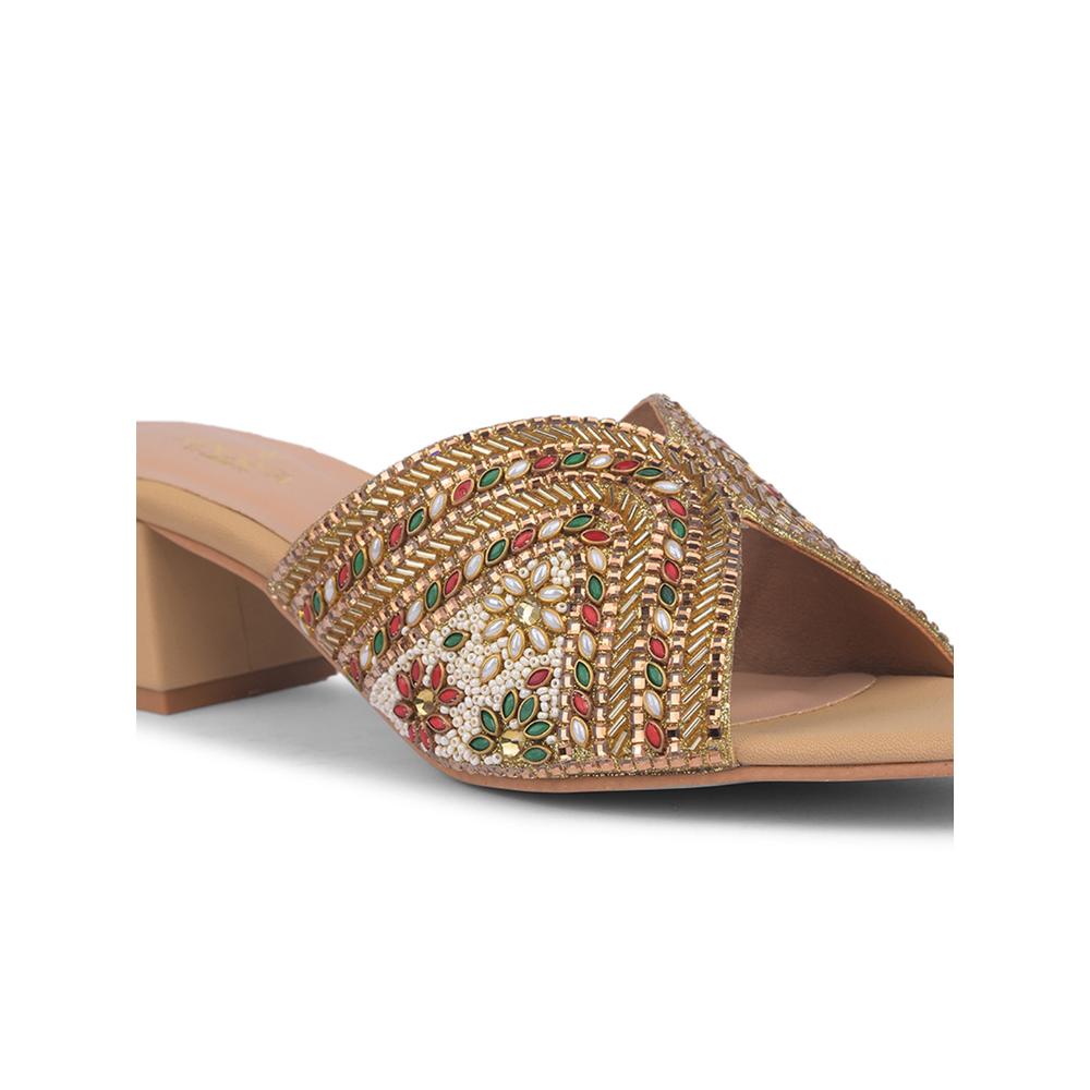 Senorita Casual Golden Ethnic Block Heel Sandal For Women STY-75 By Liberty