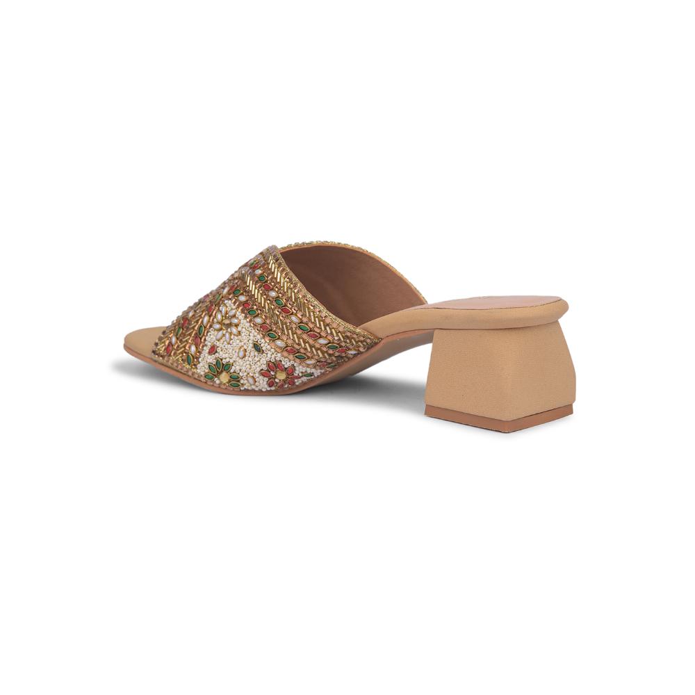 Senorita Casual Golden Ethnic Block Heel Sandal For Women STY-75 By Liberty