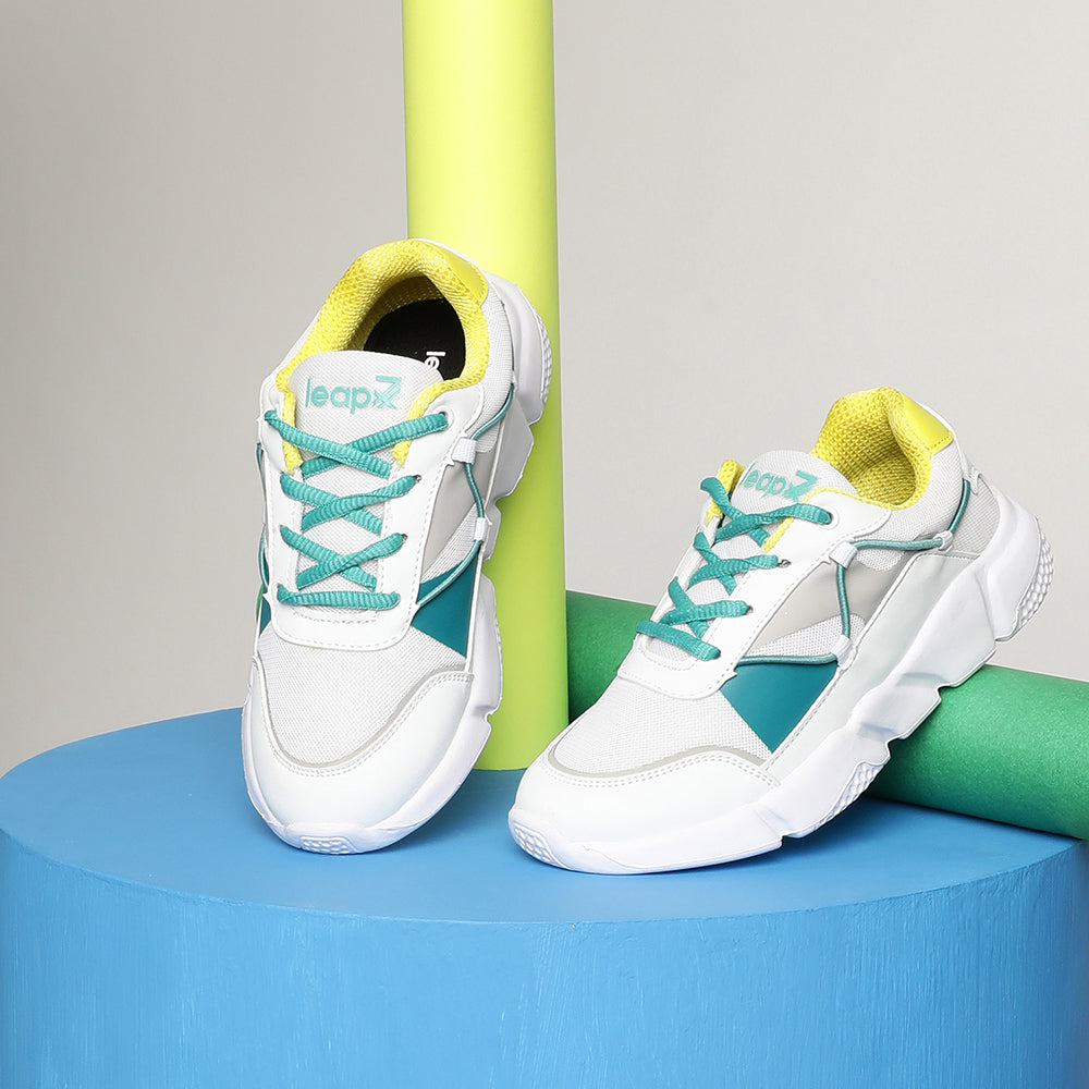 Leap7x Lace Up Athleisure Shoes For Kids (White) POLAR-52 By Liberty