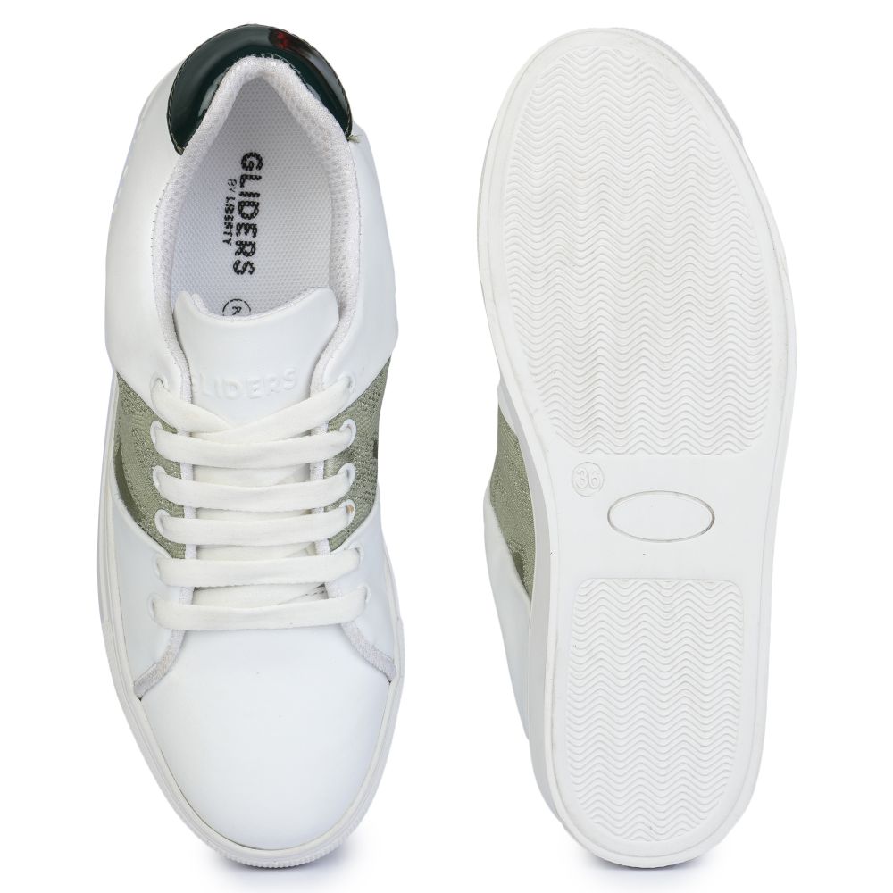 Gliders Lacing White Casual Sneakers For Women WATKIN-1E By Liberty