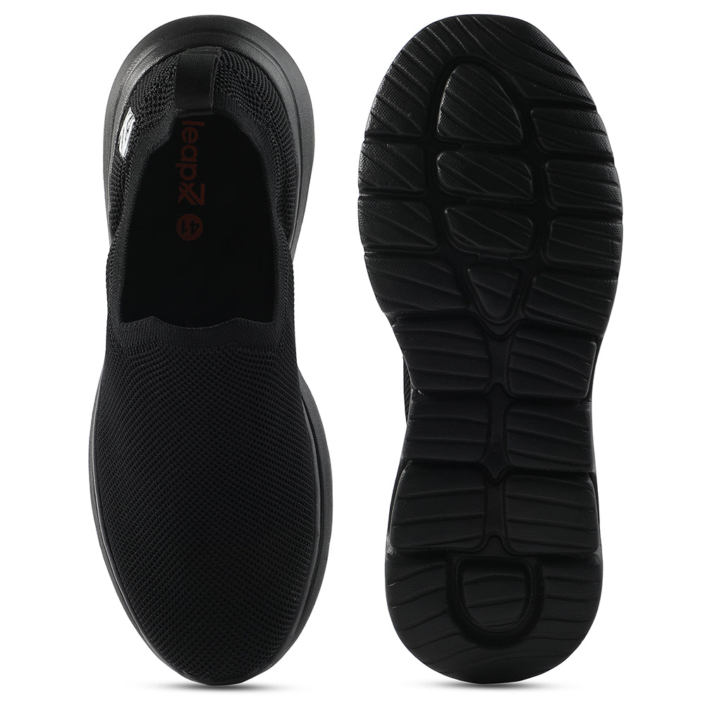 Leap7x Black Sports Non Lacing Walking Shoes For Men GHD-89E 
