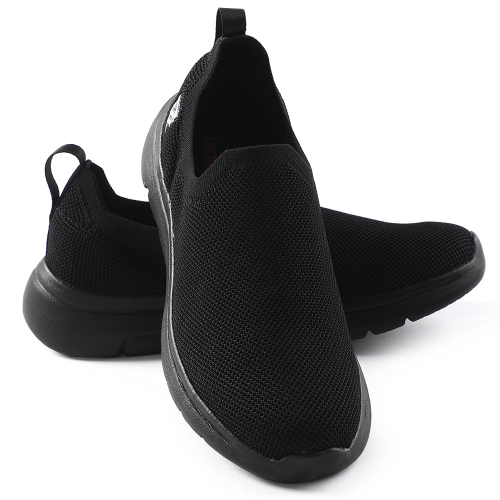 Leap7x Black Sports Non Lacing Walking Shoes For Men GHD-89E 