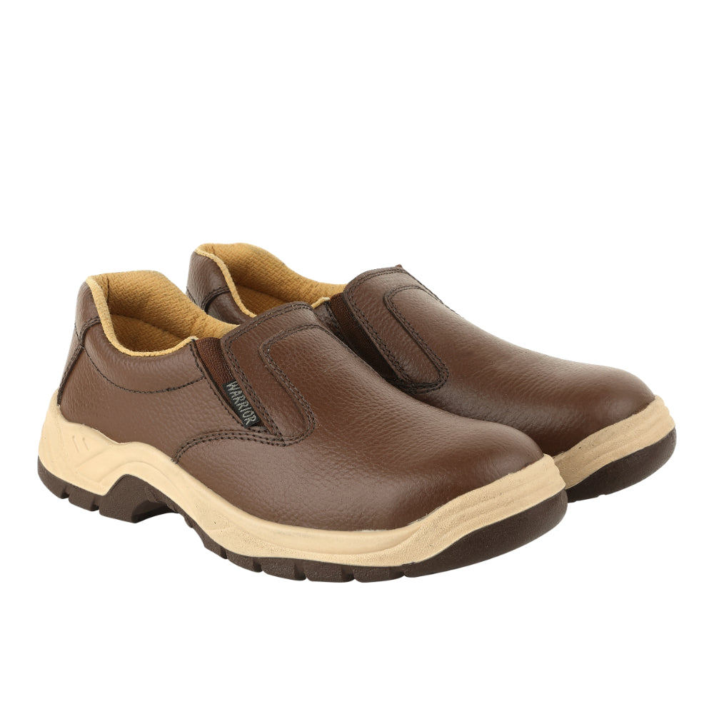 Warrior Slip On Steel Toe Double Density Brown Safety Shoes for Men 33123SAZ By Liberty