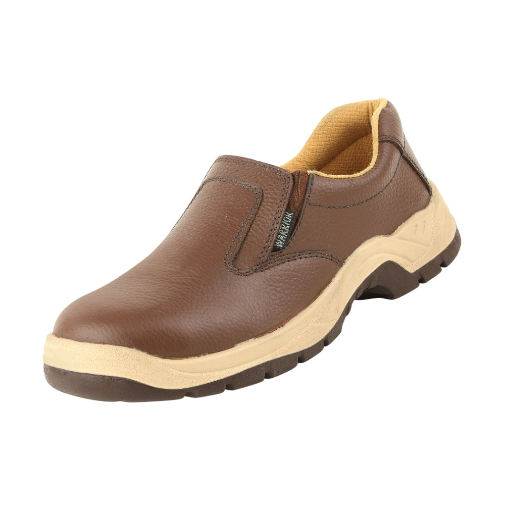 Warrior Slip On Steel Toe Double Density Brown Safety Shoes for Men 33123SAZ By Liberty