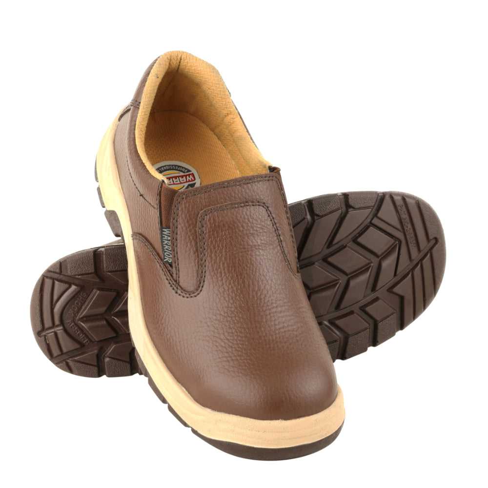 Warrior Slip On Steel Toe Double Density Brown Safety Shoes for Men 33123SAZ By Liberty