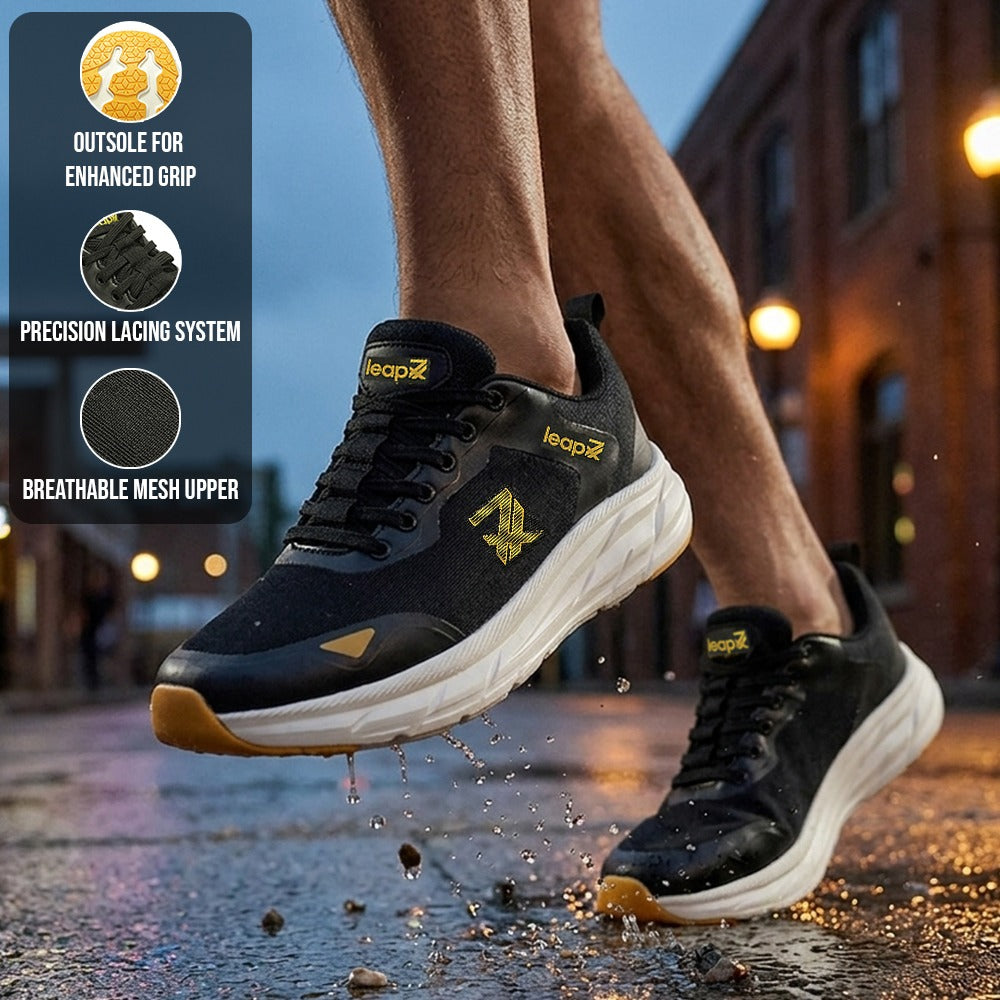 Buy Leap7X FORCESTEPE Black Sports Lacing Running Shoes for Men by Liberty