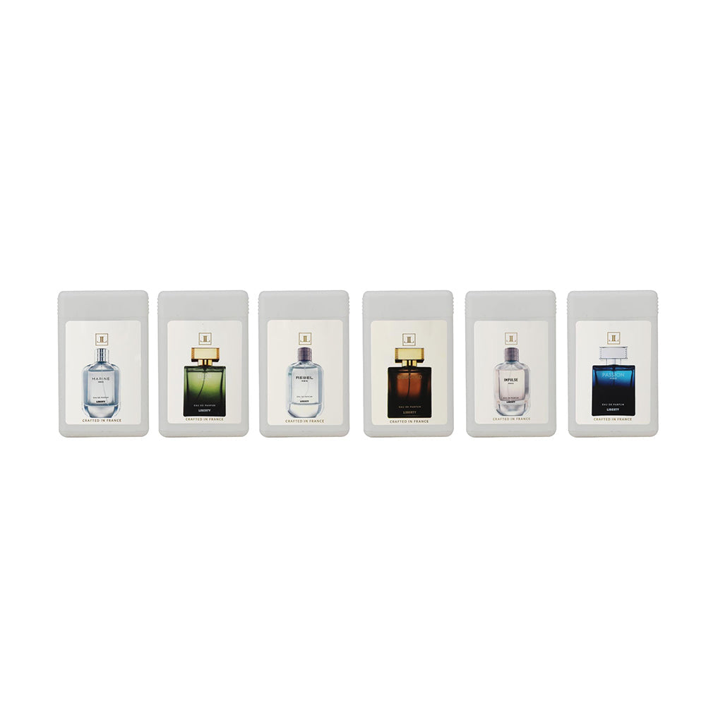 Liberty Luxury Pocket Liquid Perfume Testers For Men, Gift Set - Pack Of 12, Long Lasting Fragrance, Edp - 12 Men Musk Scent - Rebel, Impulse, Marine, Passion, Legend, & Oud Gold (5 Milliliters Each)