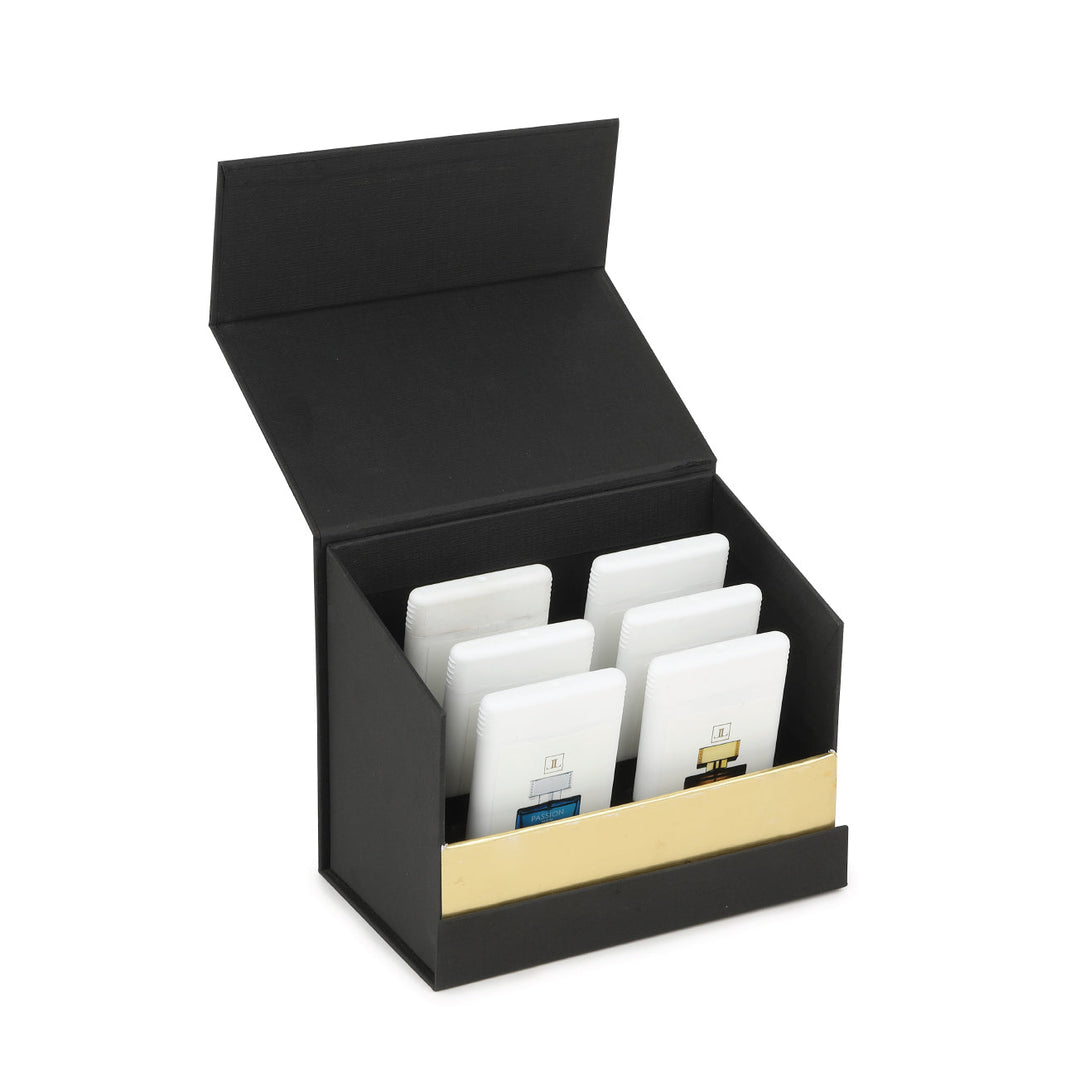 Liberty Premium Luxury Pocket Perfume Testers Gift Set - Pack of 6, Long Lasting Fragrance, EDP - 3 Men & 3 Women Scent - Oud, Marine, Eden, Dusk, Passion & Bliss, Gift Box