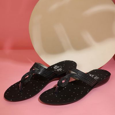 AHA Casual (Black) Thongs Slippers For Womens ETHNIC-05 By Liberty A-HA